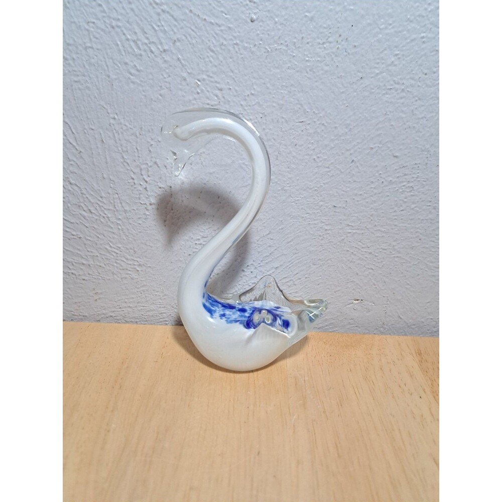 Art Glass Blue And White Swan Figurine
